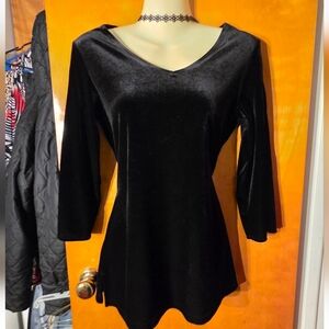Susan Graver Black Velour Women's Top Sequin Embellished Sleeves